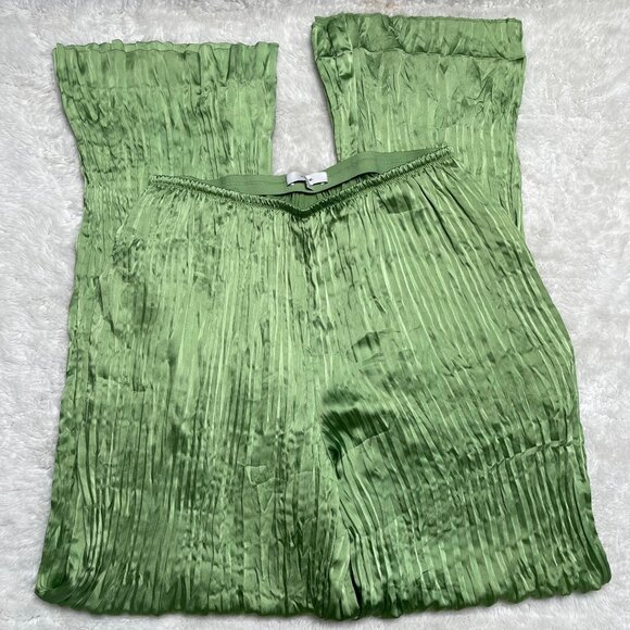 Vince Women's Green Crushed Pleated Satin High Waist Pull On Pants Size Medium - Picture 1 of 12